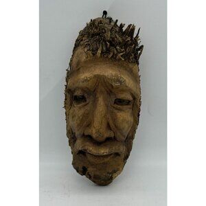 Indonesian Carved Bamboo Root Old Man's Face Wall Hanging Art